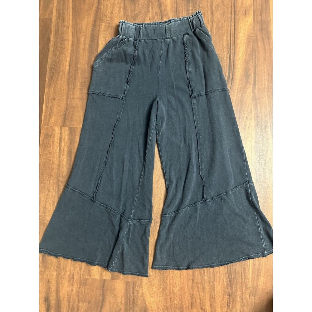 Easel Sweatpants Womens Small Gray Wide Leg Drawstring French Terry Crop
